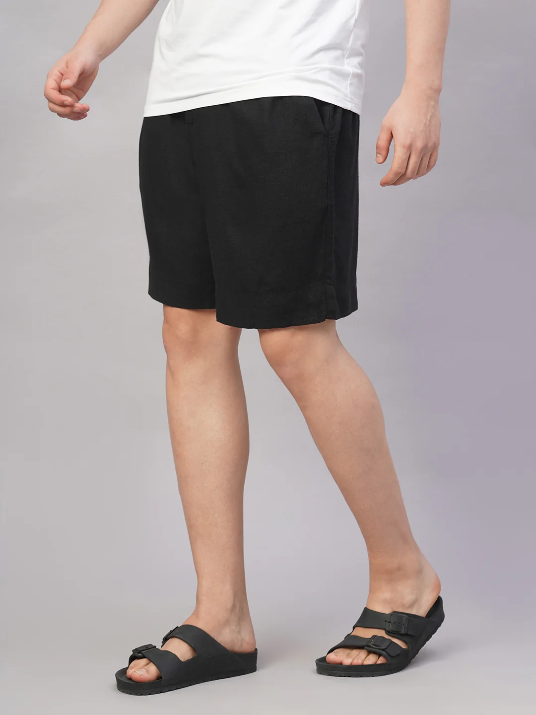 Men's Black Linen Viscose Regular Fit Shorts - Image 3