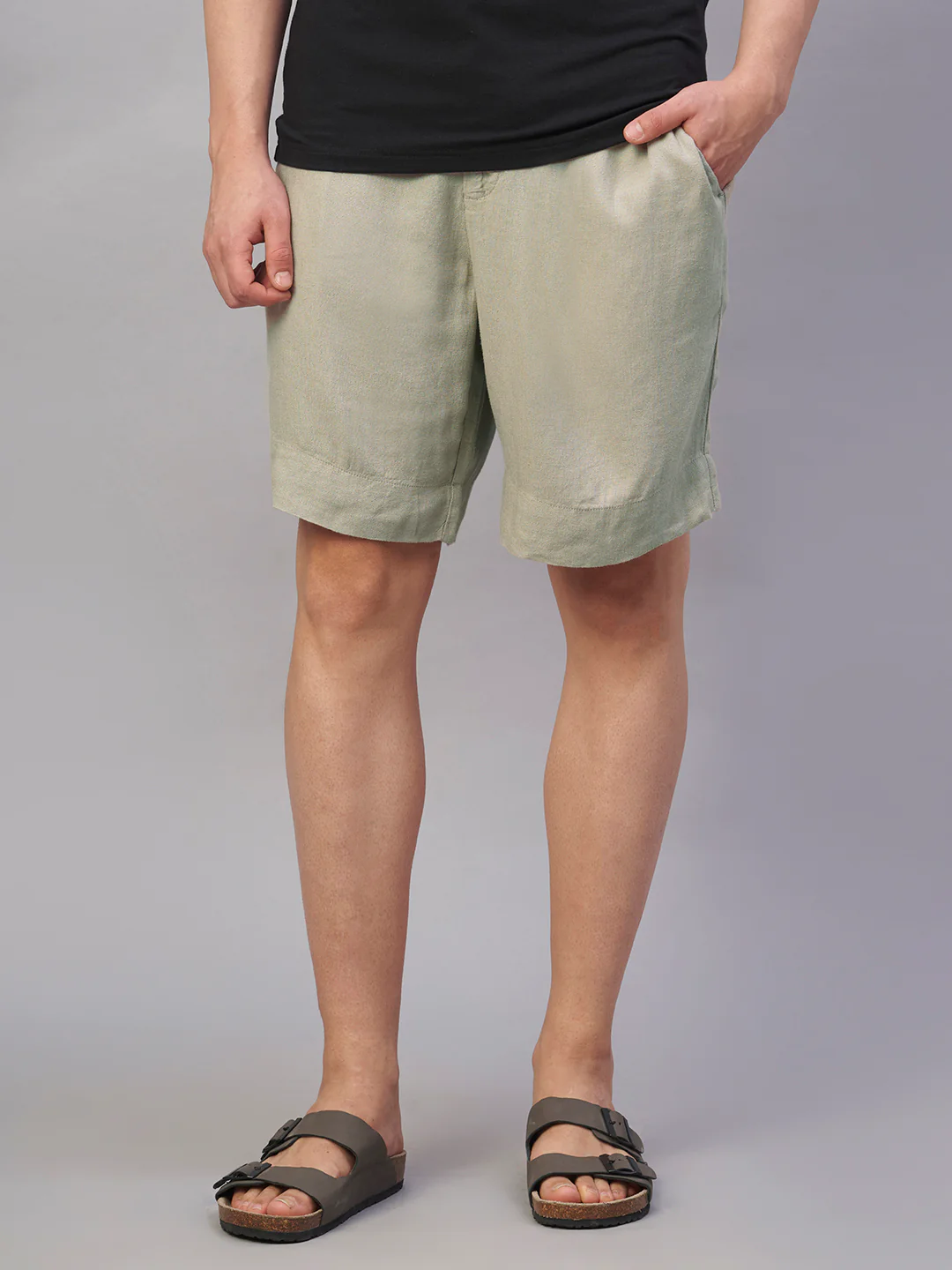 Men's Natural Linen Viscose Regular Fit Shorts - Image 2