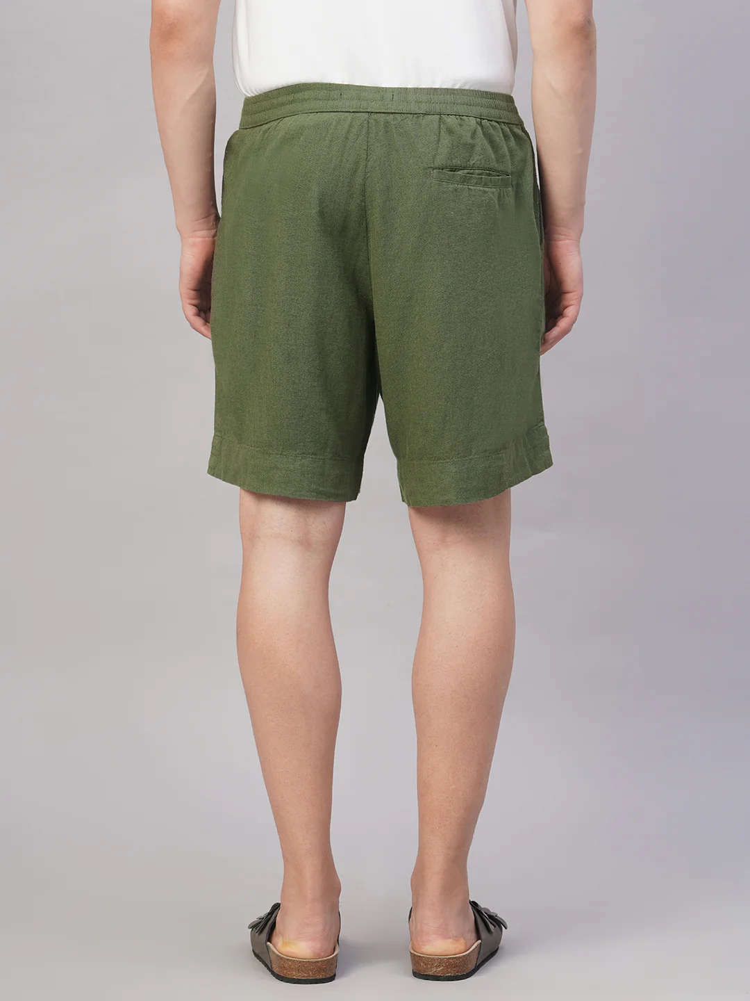 Men's Olive Linen Viscose Regular Fit Shorts - Image 5