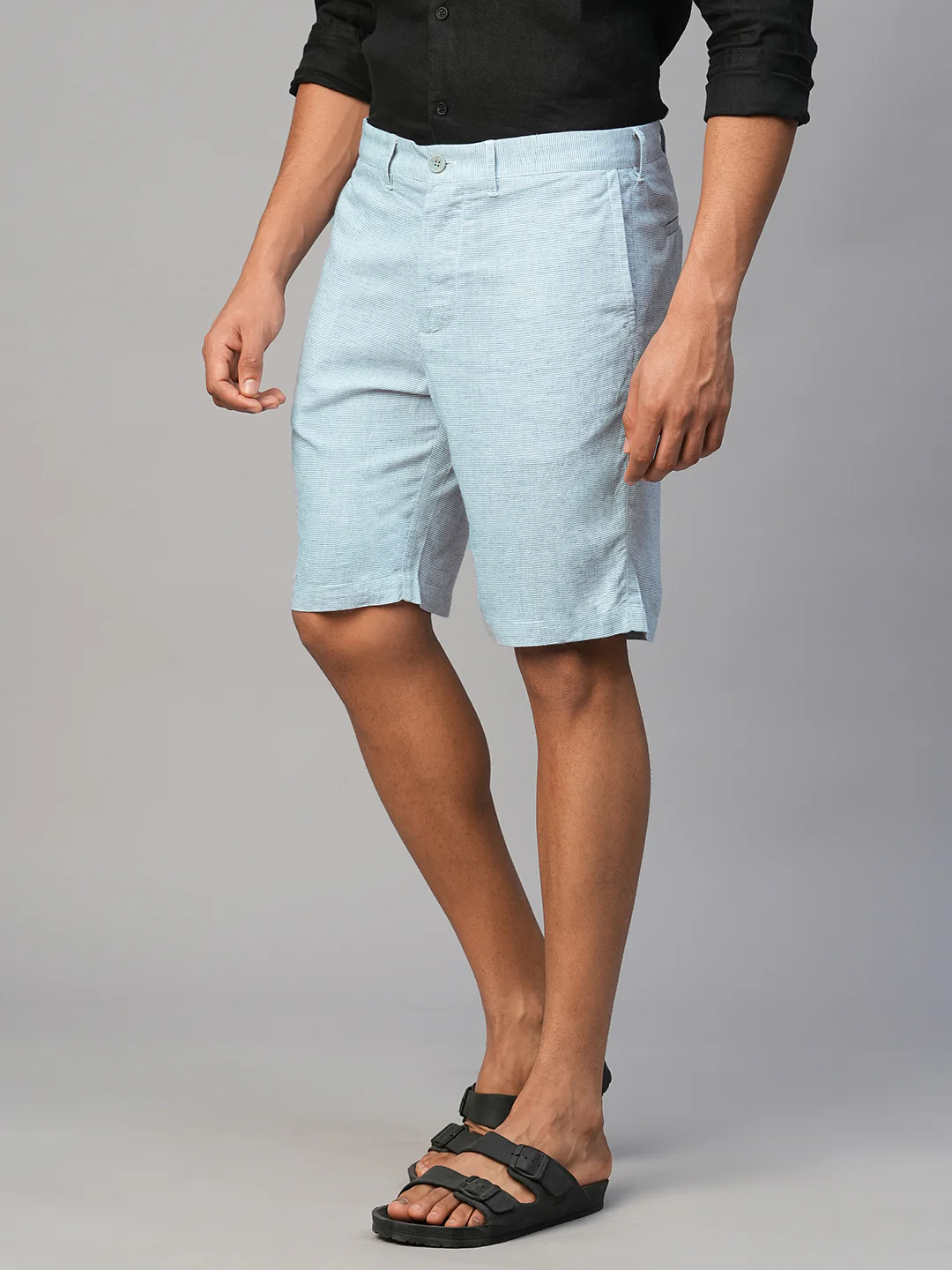 Men's Blue Viscose Linen Regular Fit Shorts - Image 3