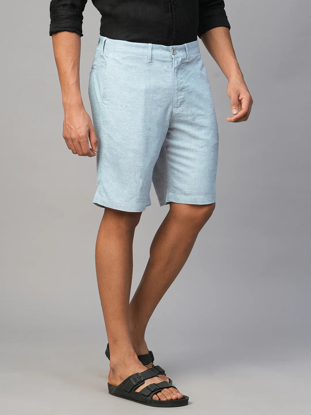 Men's Blue Viscose Linen Regular Fit Shorts - Image 4