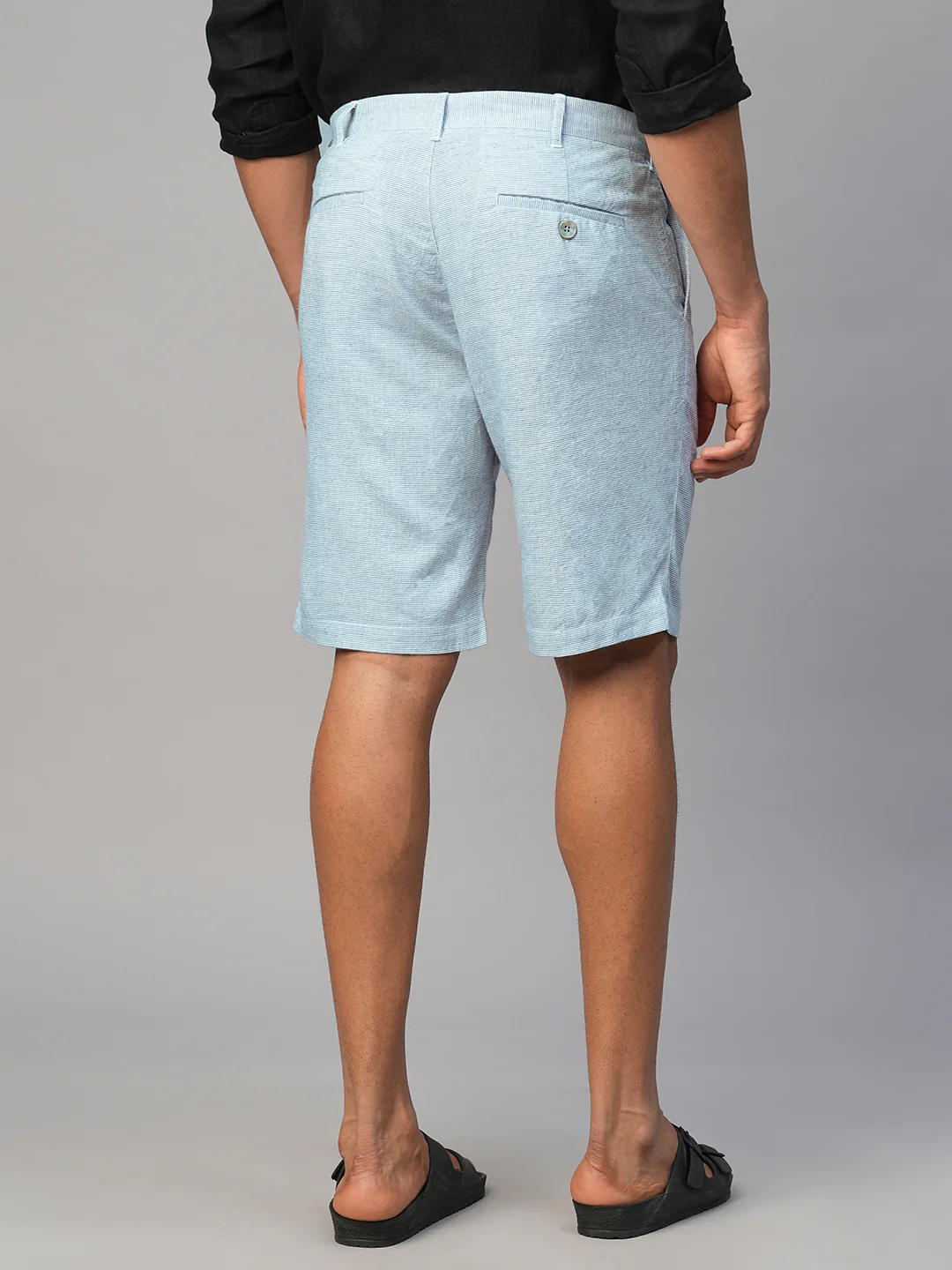 Men's Blue Viscose Linen Regular Fit Shorts - Image 5