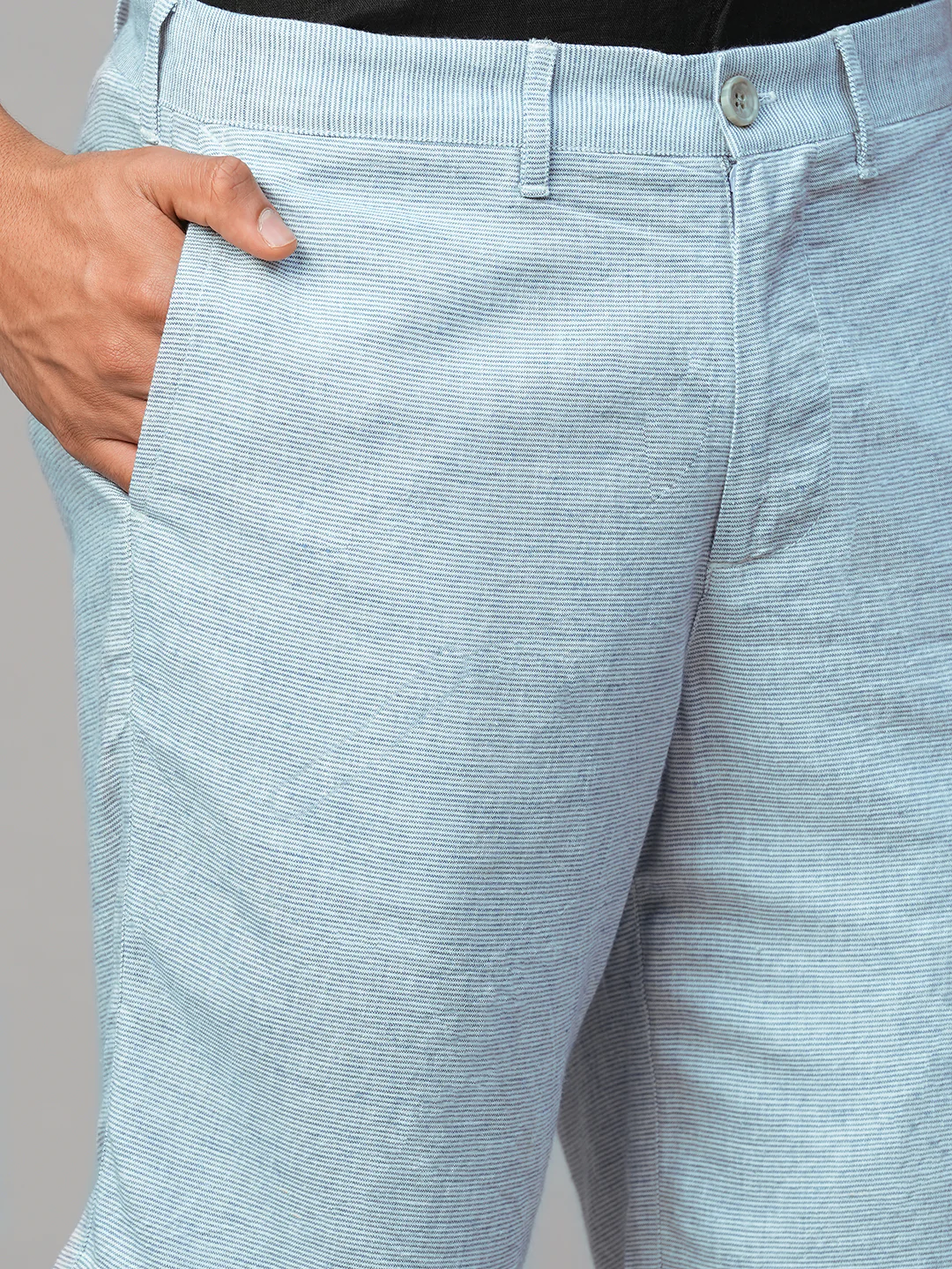Men's Blue Viscose Linen Regular Fit Shorts - Image 6