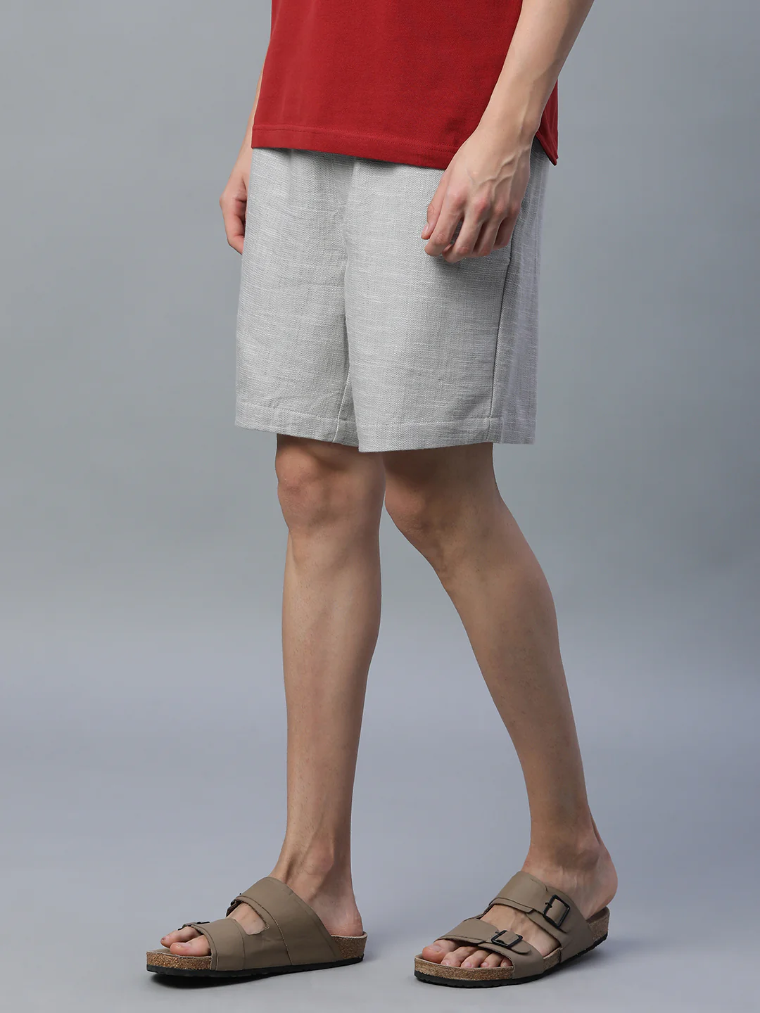 Men's Grey 100% Cotton Regular Fit Shorts - Image 2