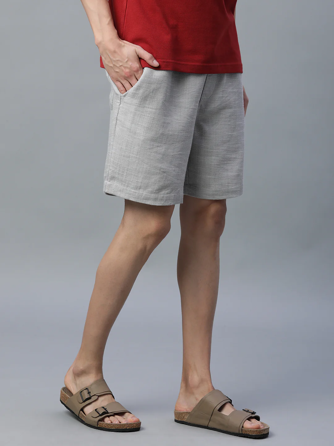 Men's Grey 100% Cotton Regular Fit Shorts - Image 3