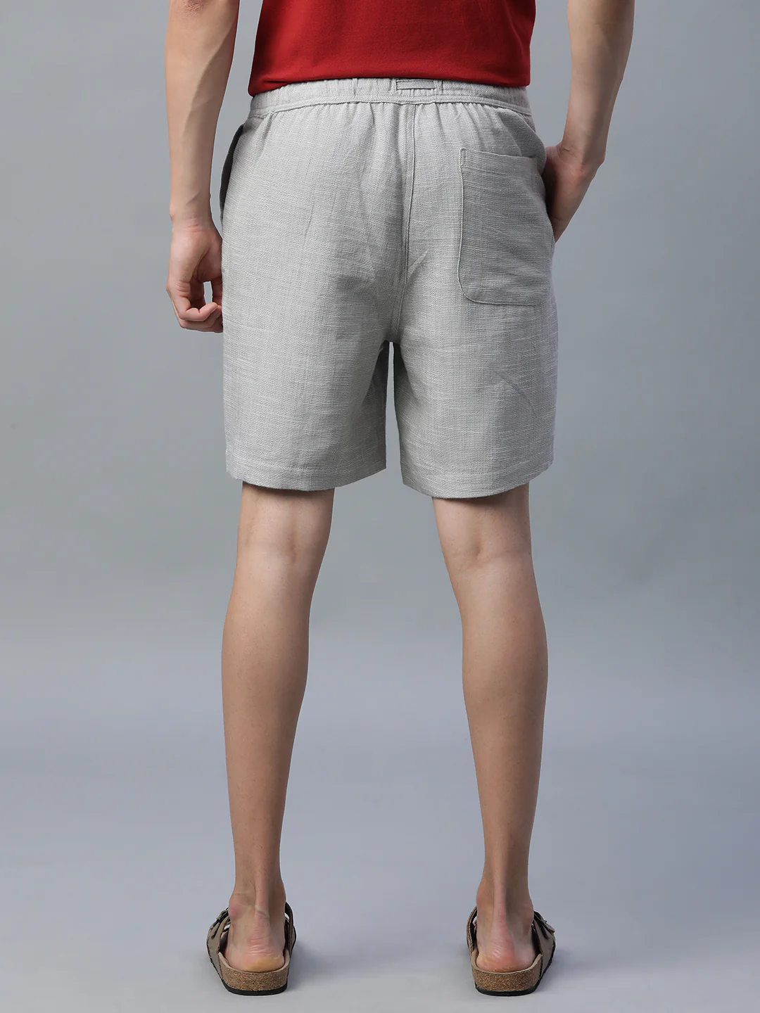 Men's Grey 100% Cotton Regular Fit Shorts - Image 4