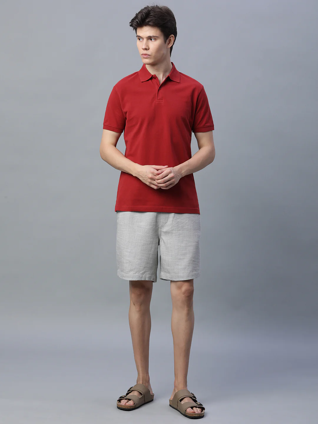 Men's Grey 100% Cotton Regular Fit Shorts - Image 5