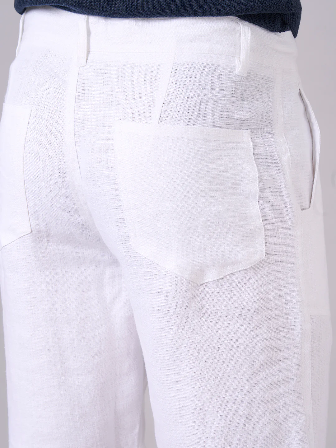 Men's White 100% Linen Regular Fit Shorts - Image 8