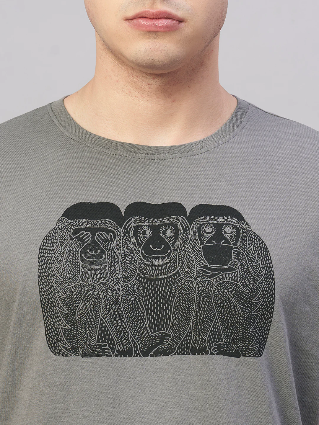 Men's Grey 100% Cotton Regular Fit Tshirt - Image 6
