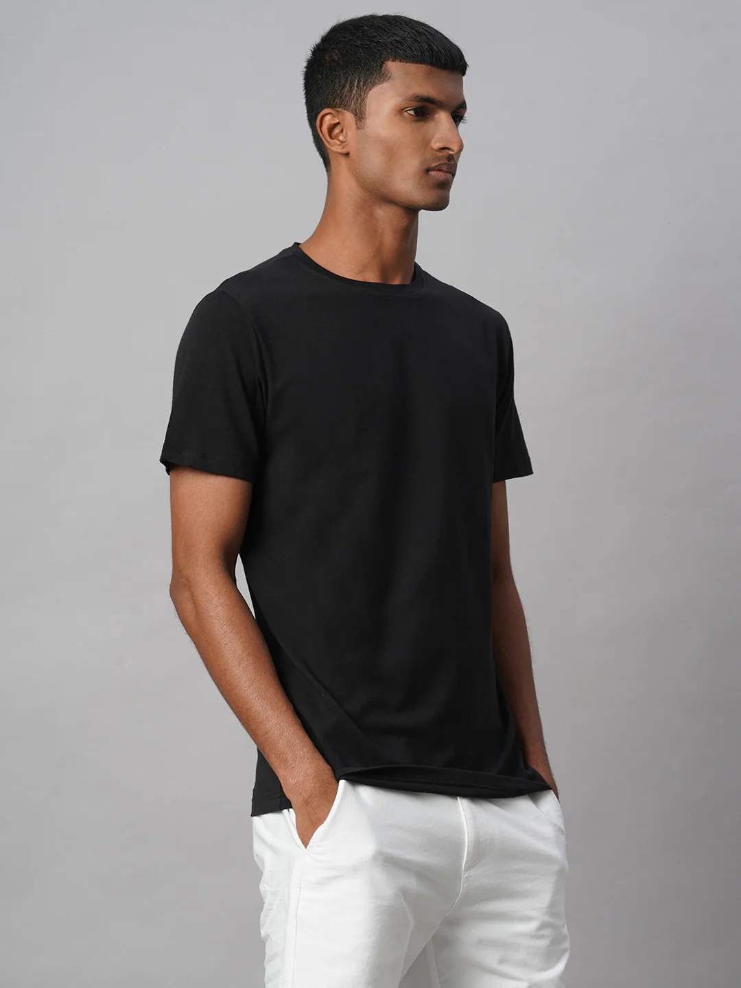Men's Black Cotton Bamboo Elastane Regular Fit Tshirt - Image 4