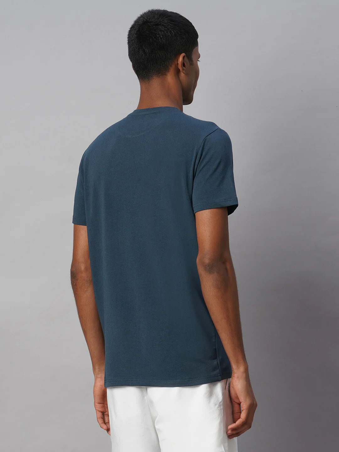 Men's Blue Cotton Bamboo Elastane Regular Fit Tshirt - Image 5