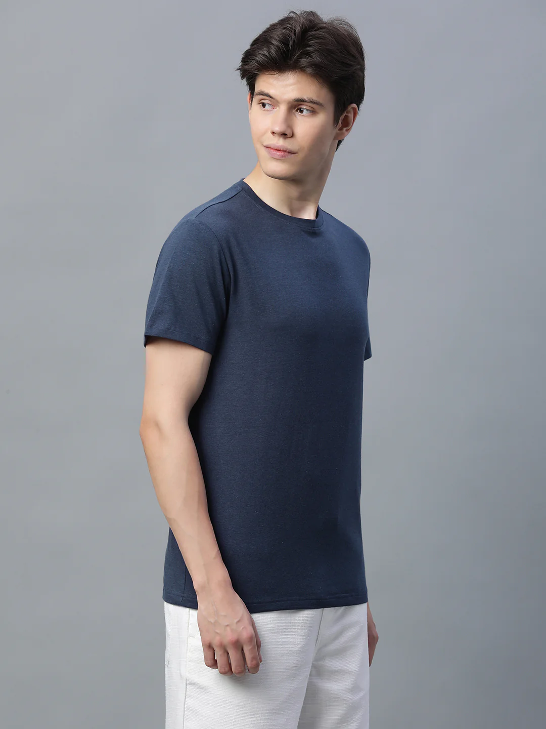 Men's Navy Cotton Bamboo Elastane Regular Fit Tshirt - Image 3