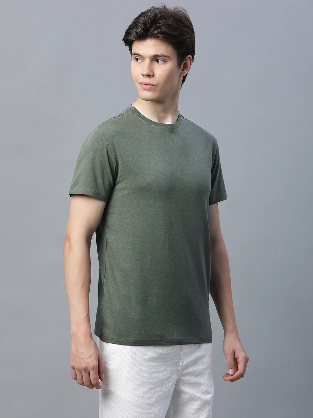 Men's Olive Cotton Bamboo Elastane Regular Fit Tshirt - Image 3