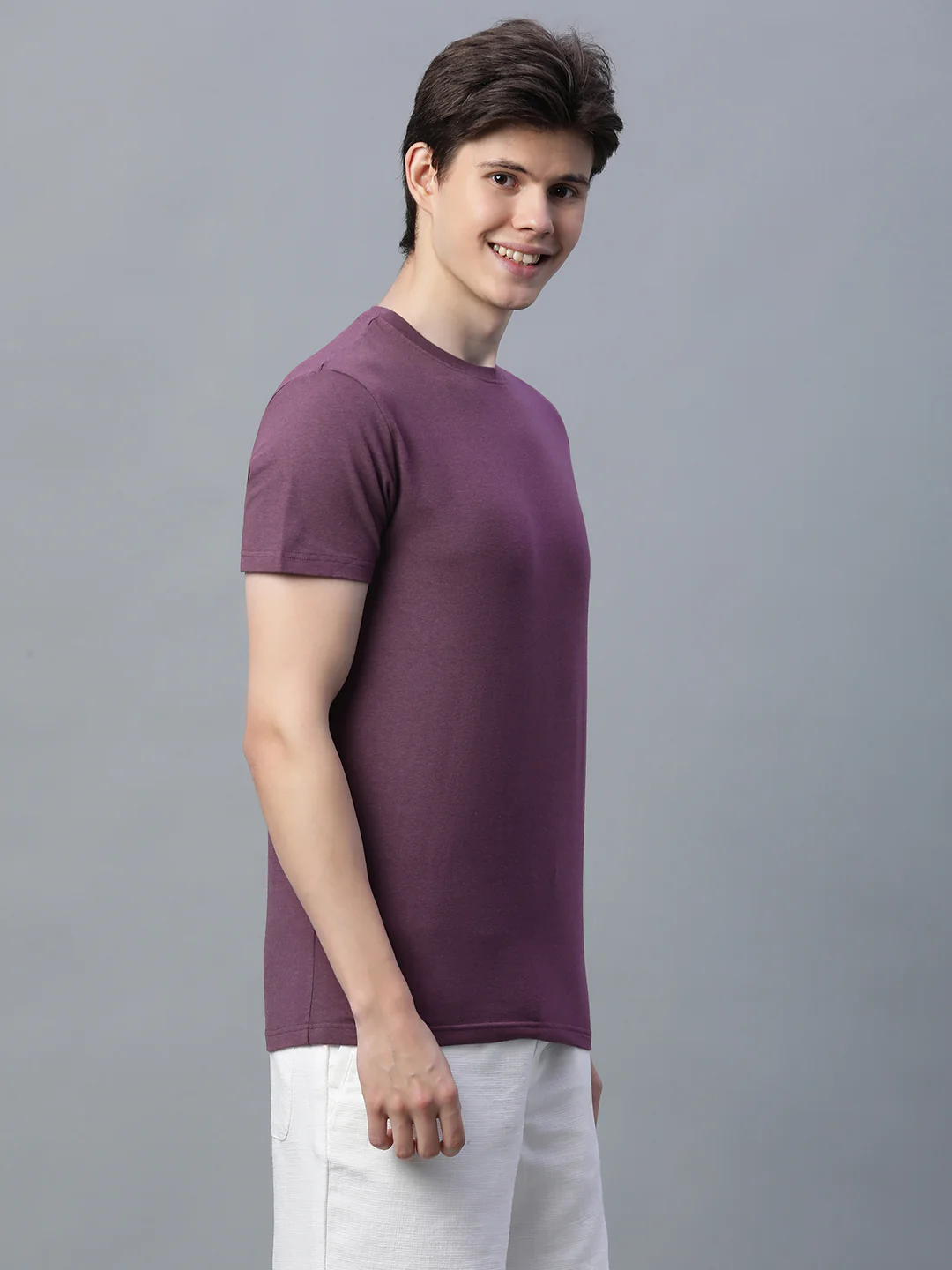 Men's Wine Cotton Bamboo Elastane Regular Fit Tshirt - Image 3