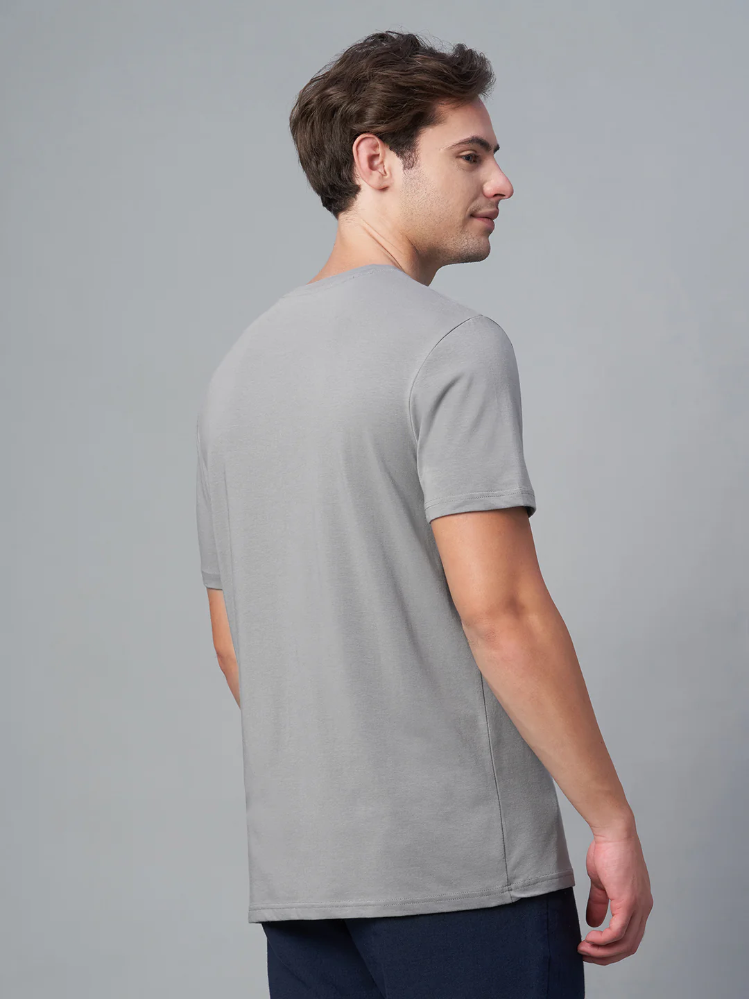 Men's Grey Cotton Bamboo Elastane Regular Fit Tshirt - Image 4