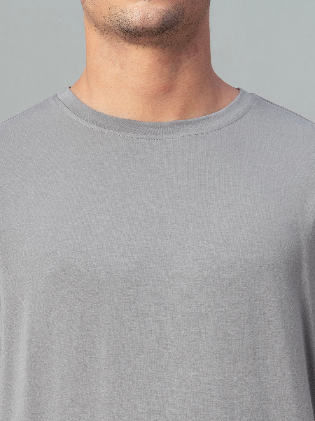 Men's Grey Cotton Bamboo Elastane Regular Fit Tshirt - Image 6