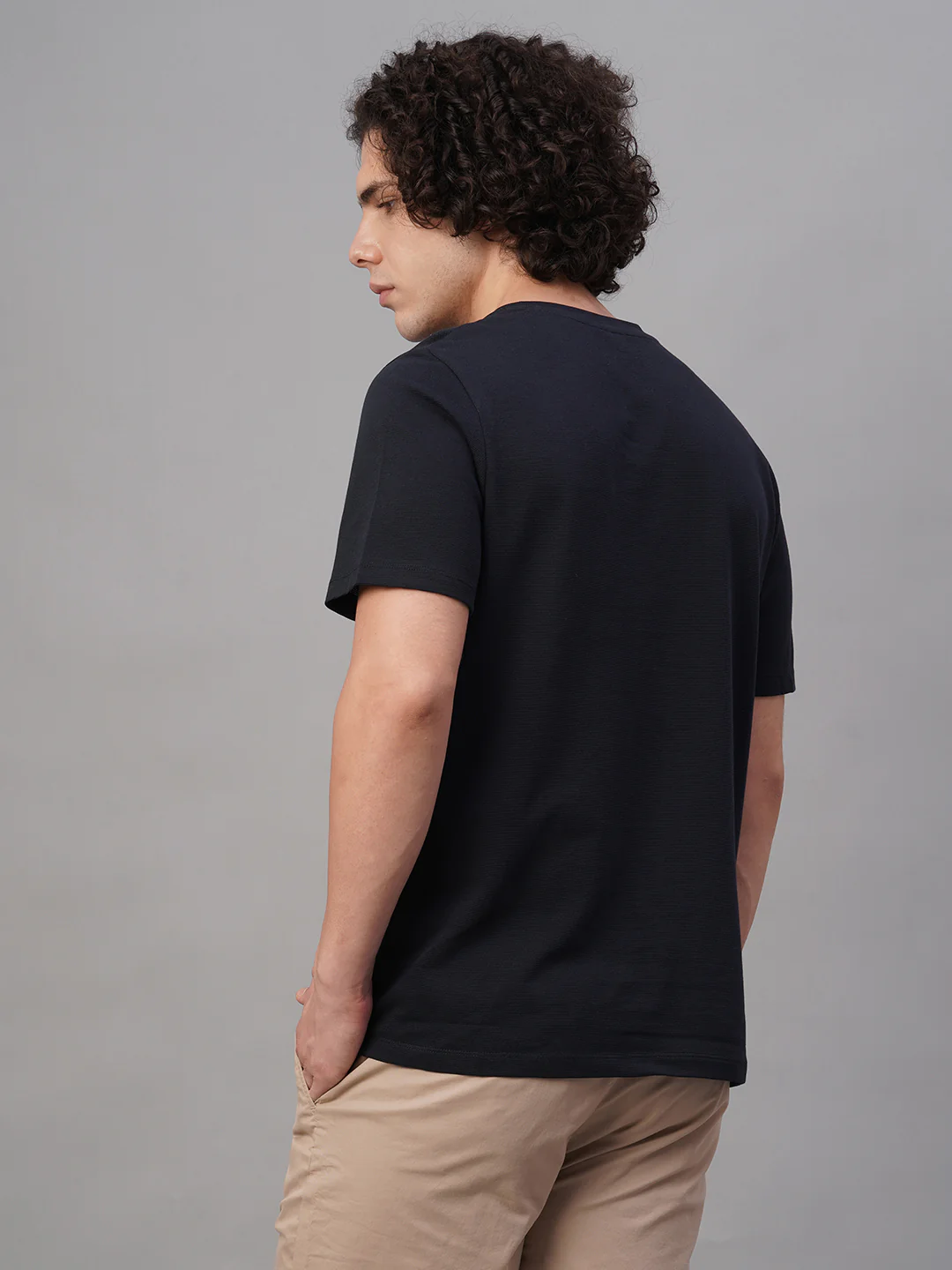 Men's Navy 100% Cotton Regular Fit Tshirt - Image 4