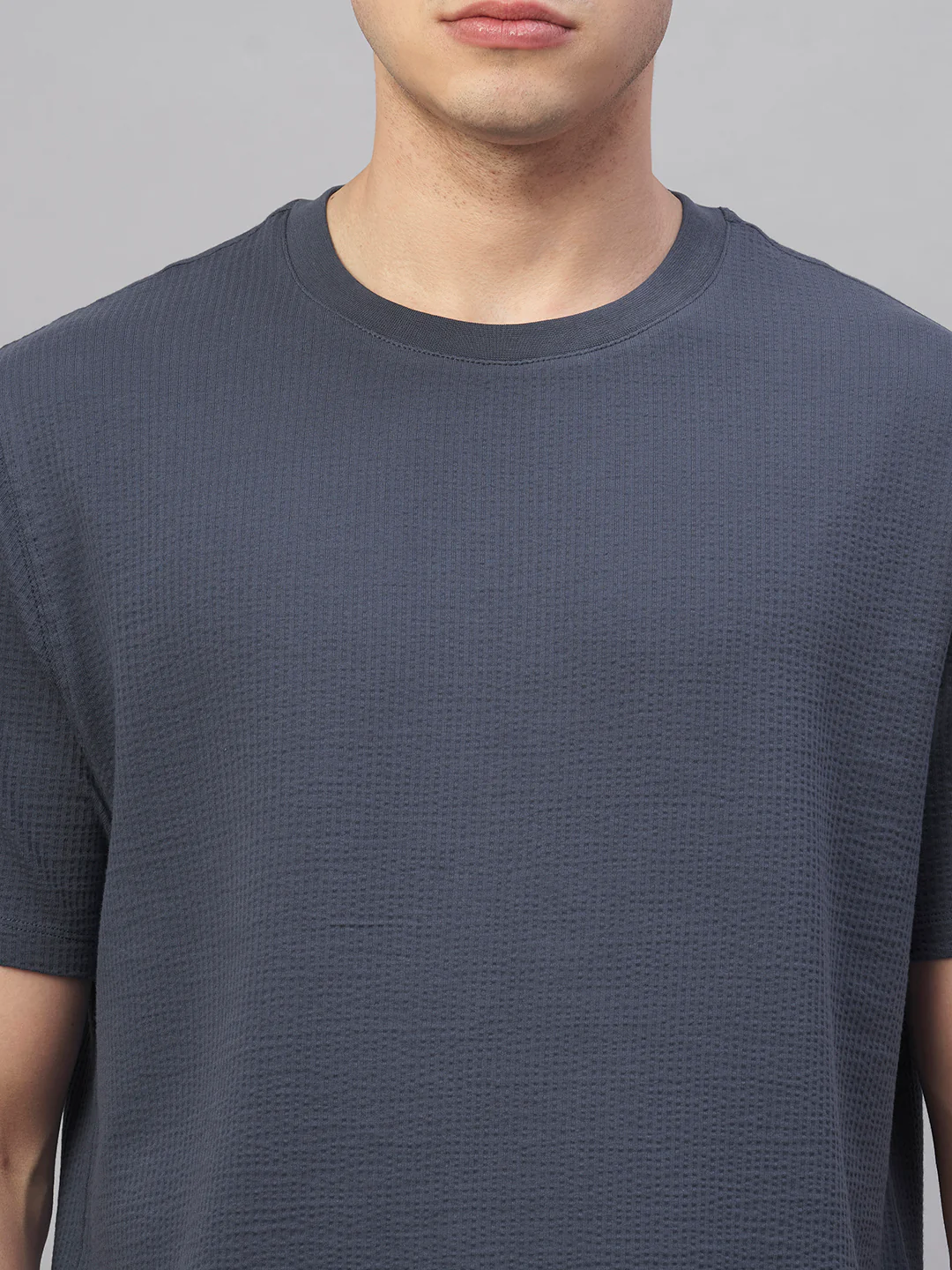 Men's Blue Cotton Elastane Regular Fit Tshirt - Image 6