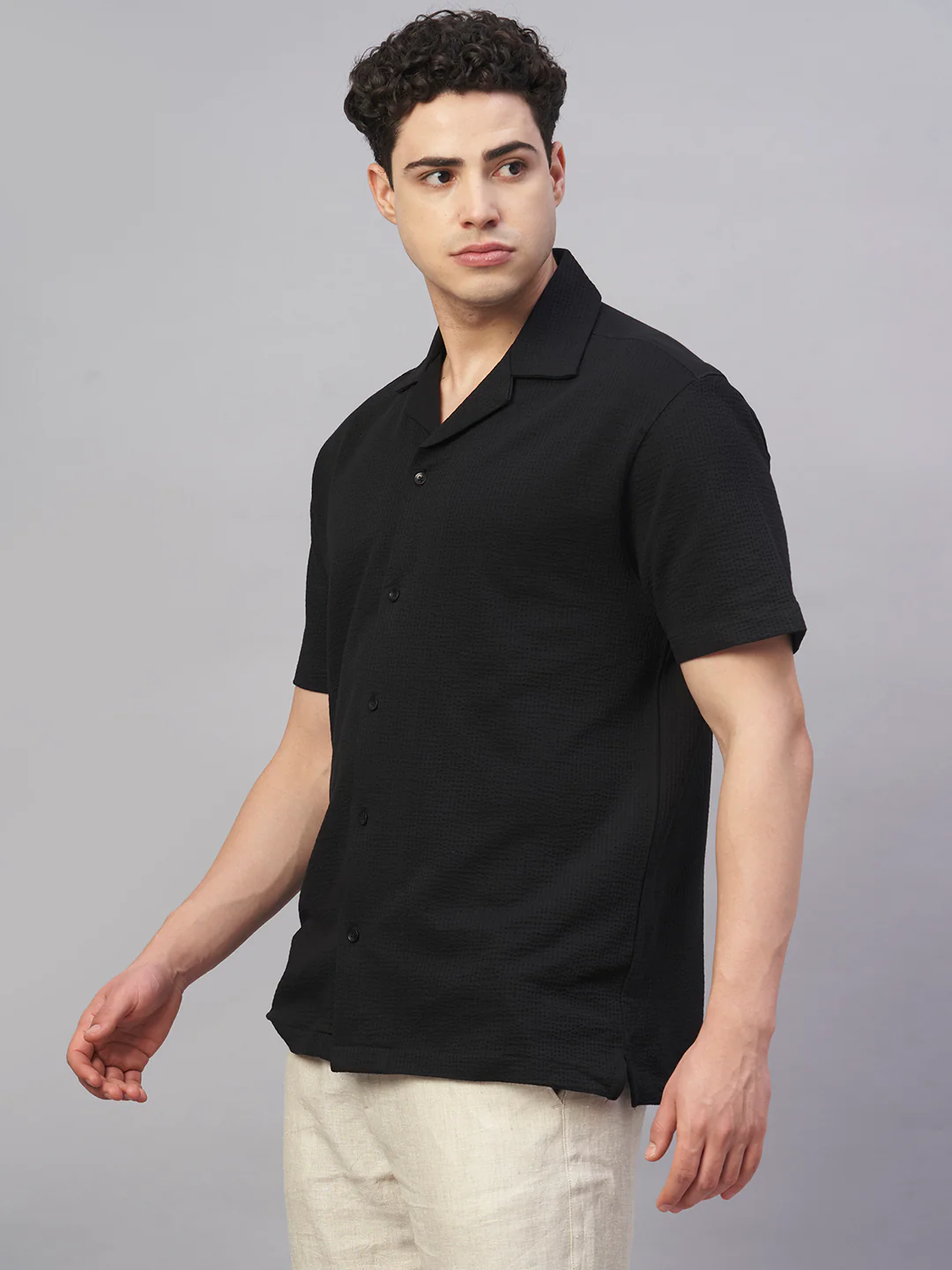 Men's Black Cotton Elastane Regular Fit Tshirt - Image 3