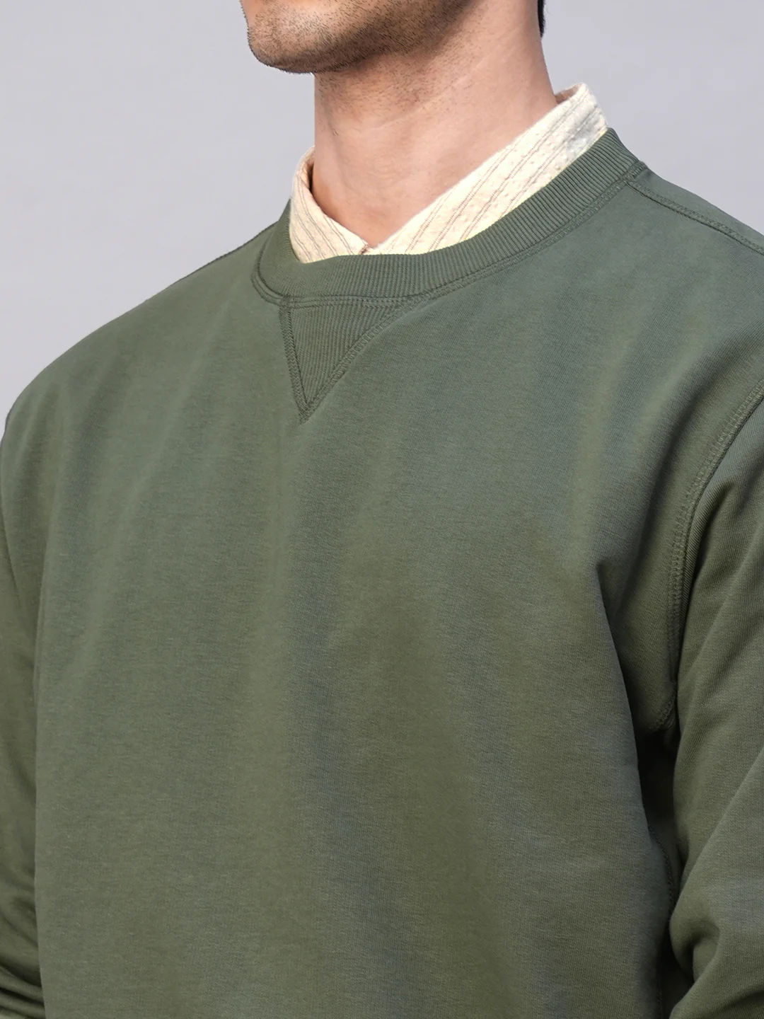 Men's Olive Organic Cotton Regular Fit Sweatshirt - Image 7