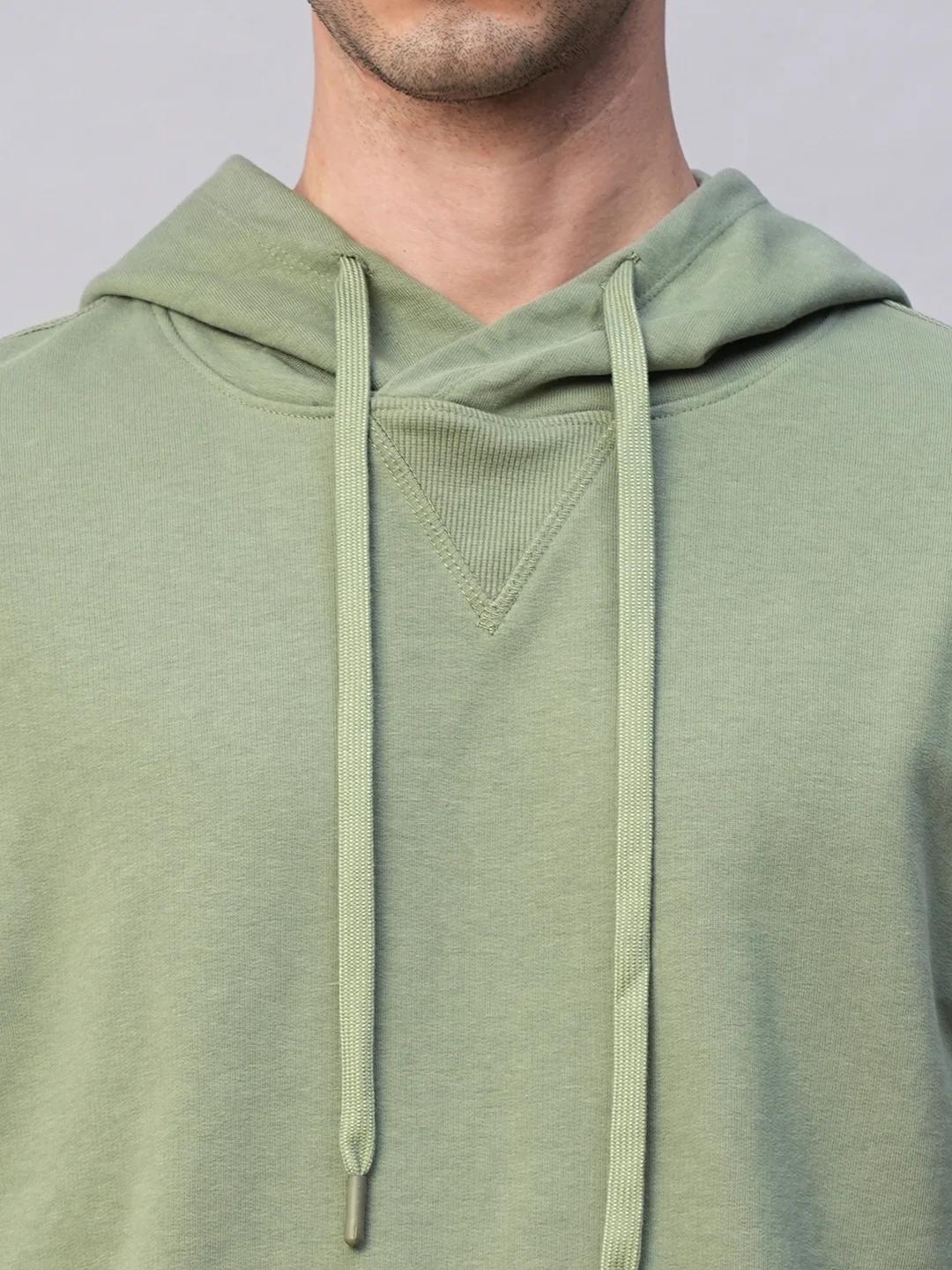 Men's Light Green Organic Cotton Regular Fit Hoodie Sweatshirt - Image 8