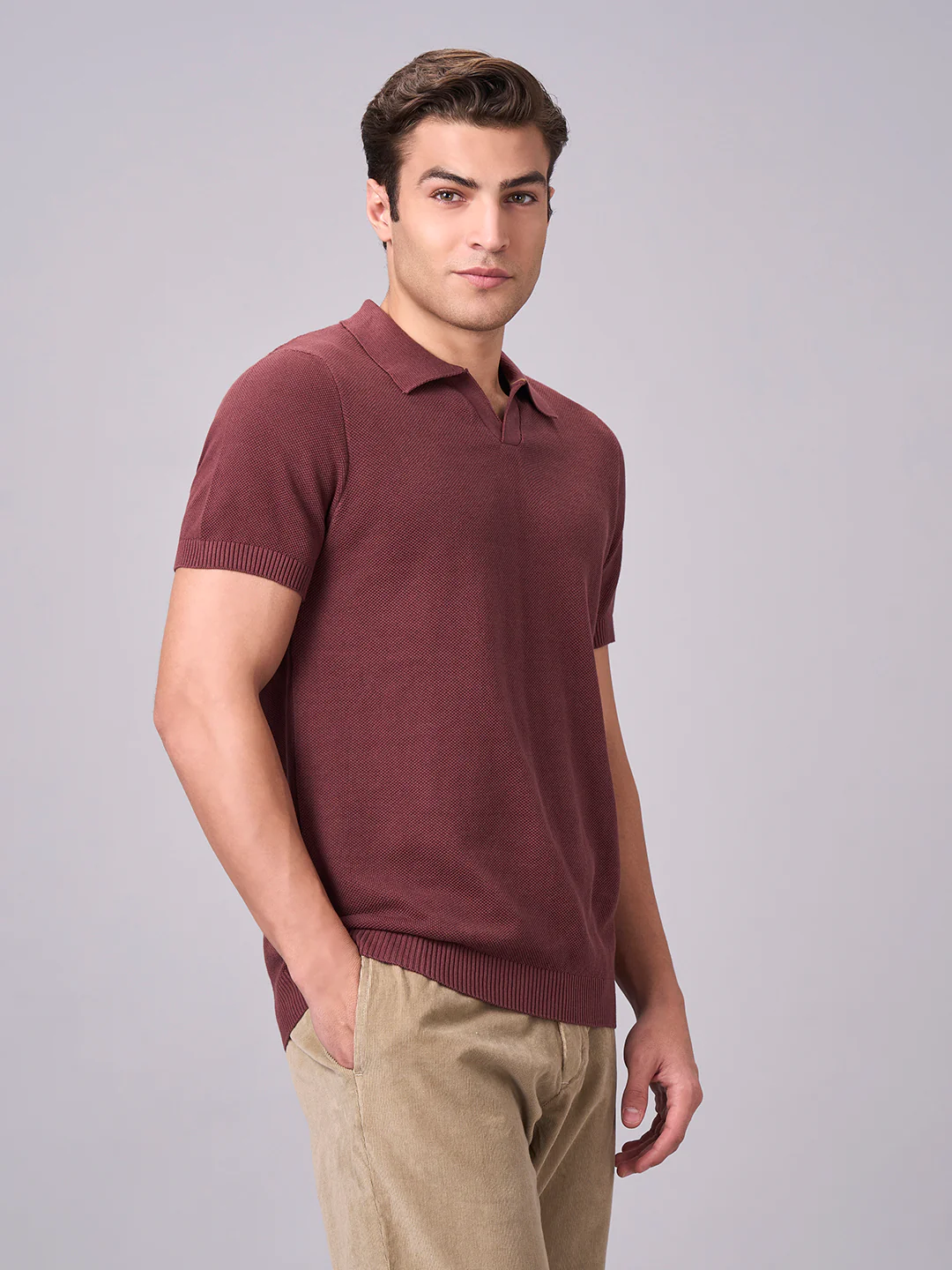 Men's Dark Brown 100% Cotton Regular Fit Tshirt - Image 3