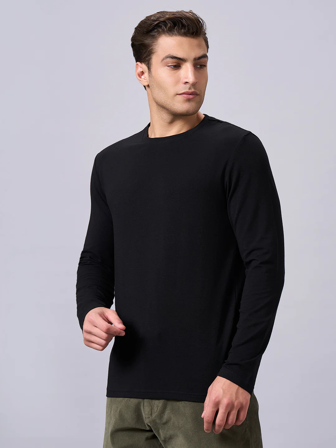 Men's Black Cotton Bamboo Elastane Regular Fit Tshirt - Image 2