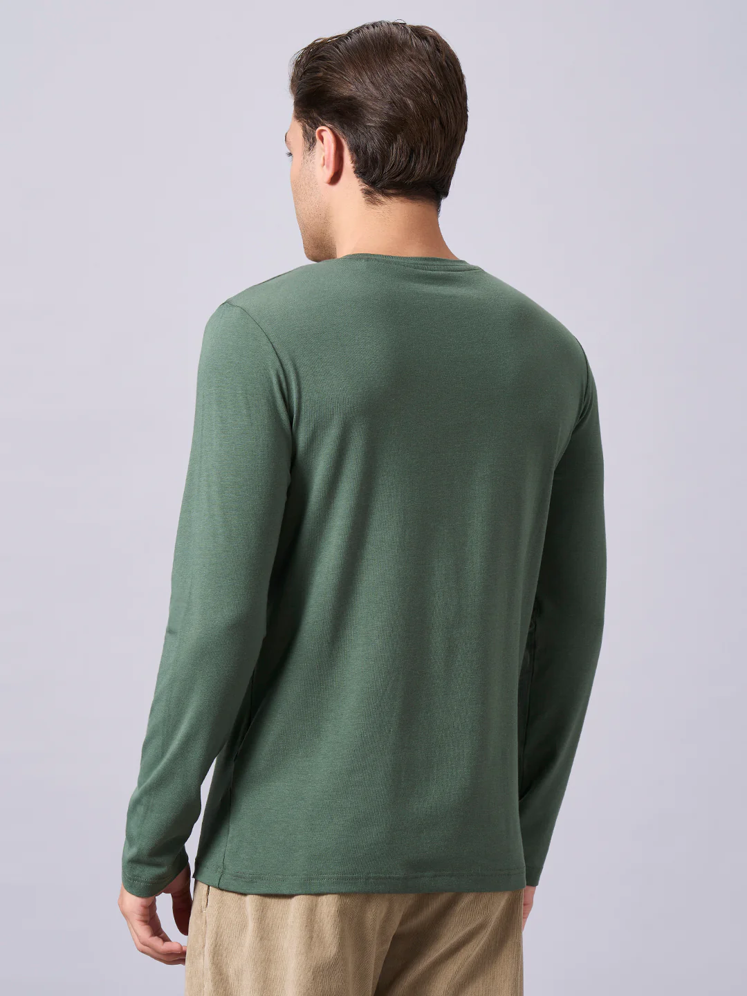 Men's Olive Cotton Bamboo Elastane Regular Fit Tshirt - Image 4